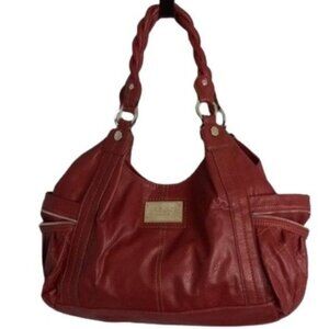 Relic Red Faux Pebbled Leather Shoulder Bag Braided Straps Magnetic Snap Closure